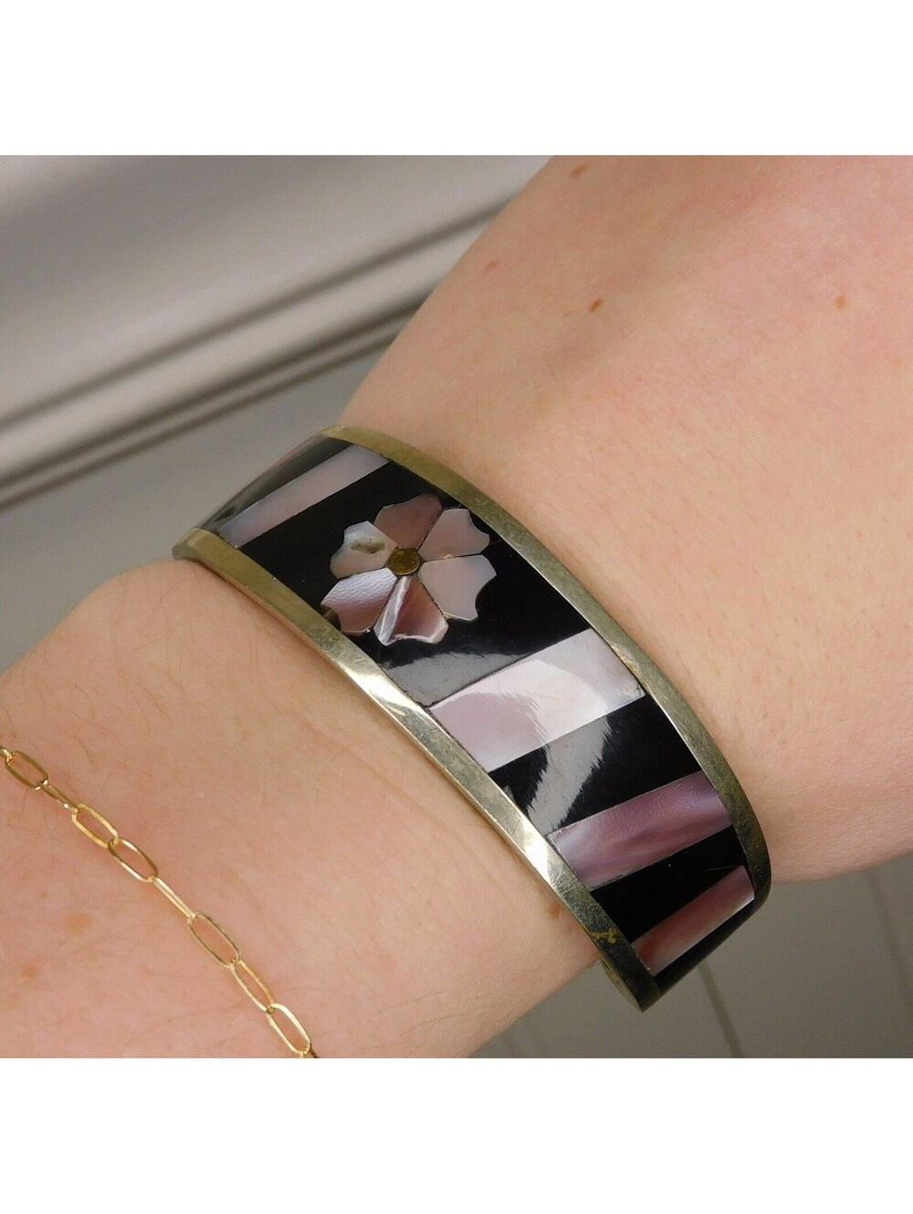 Vintage Cuff Mexico Mosaic Bracelet with Flower design